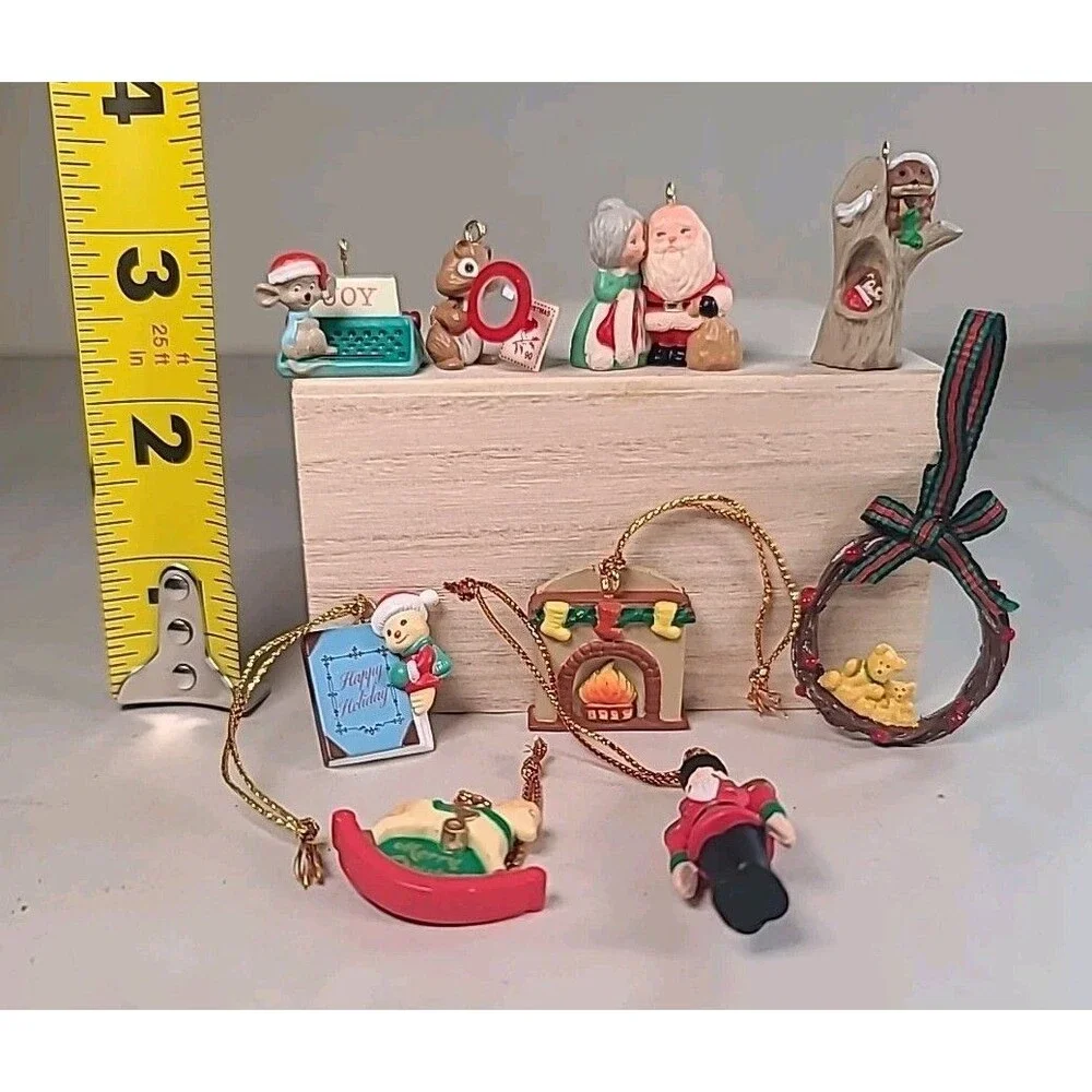 Vintage Set Of 9 Miniature Christmas Ornaments Squirrel Owl Mouse